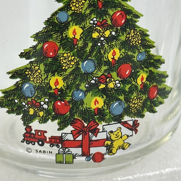 (4) Vtg 1984 Glass Christmas Tree 10oz Glass Crystal Coffee Tea Mugs Set w Box - Picture 4 of 7